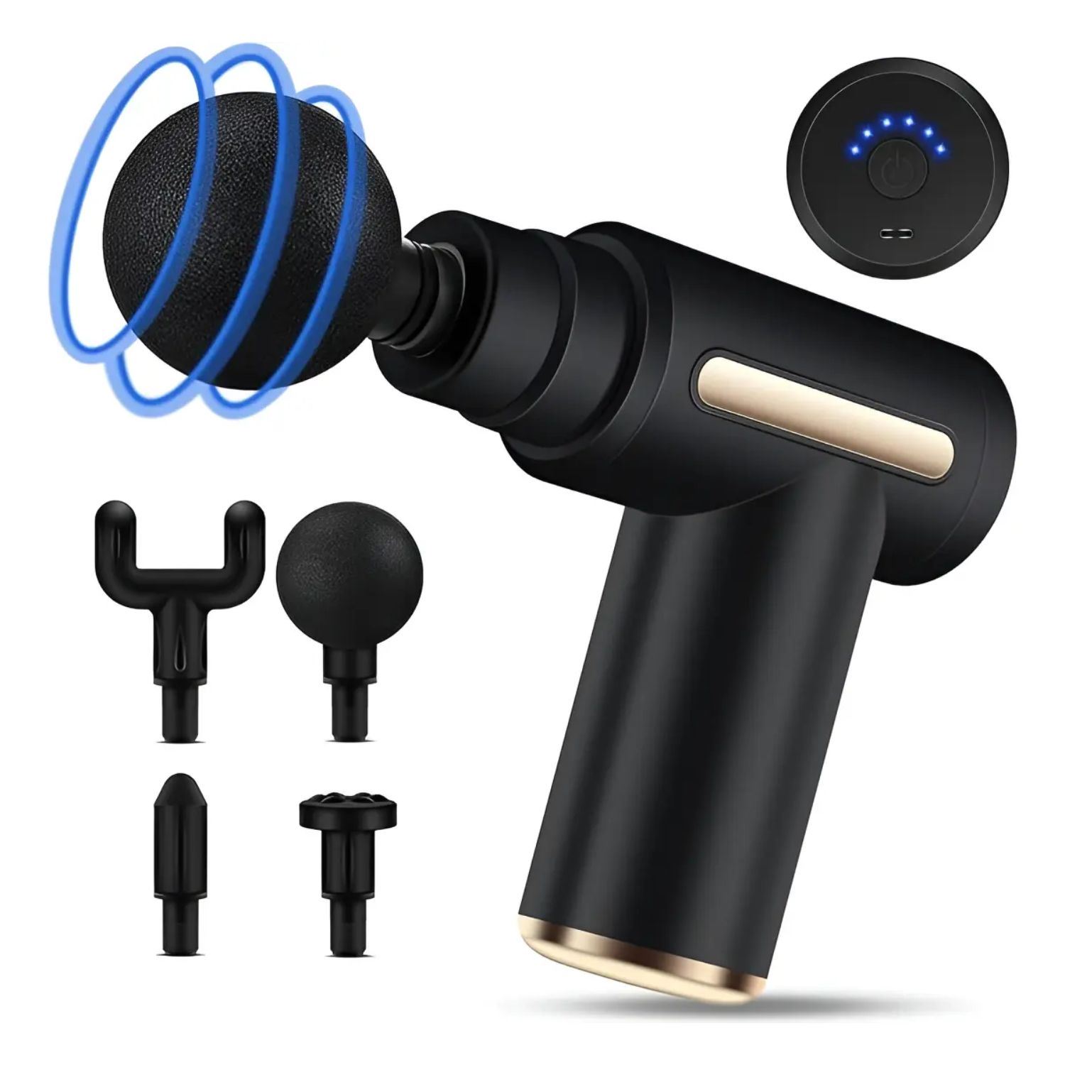 Pistola De Masaje Muscular Profesional Portátil Recargable 6 Velocidades 4 Cabezales Alivio Dolor Corporal